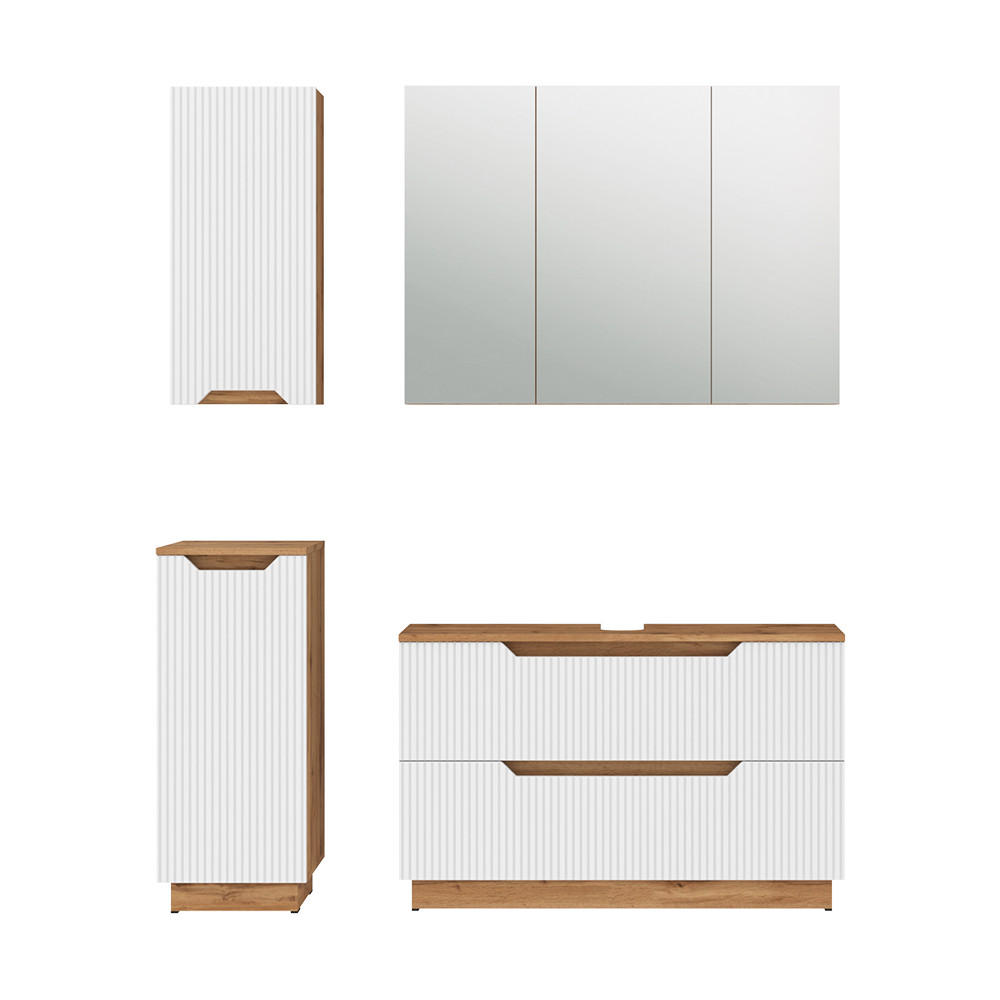 BADMÖBEL-SET Lotta Eiche/weiß gestreift 4 Teile - Eichefarben/Weiß, Holzwerkstoff (99.4/62.5/32cm) - Vicco