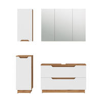 BADMÖBEL-SET Lotta Eiche/weiß gestreift 4 Teile - Eichefarben/Weiß, Holzwerkstoff (99.4/62.5/32cm) - Vicco