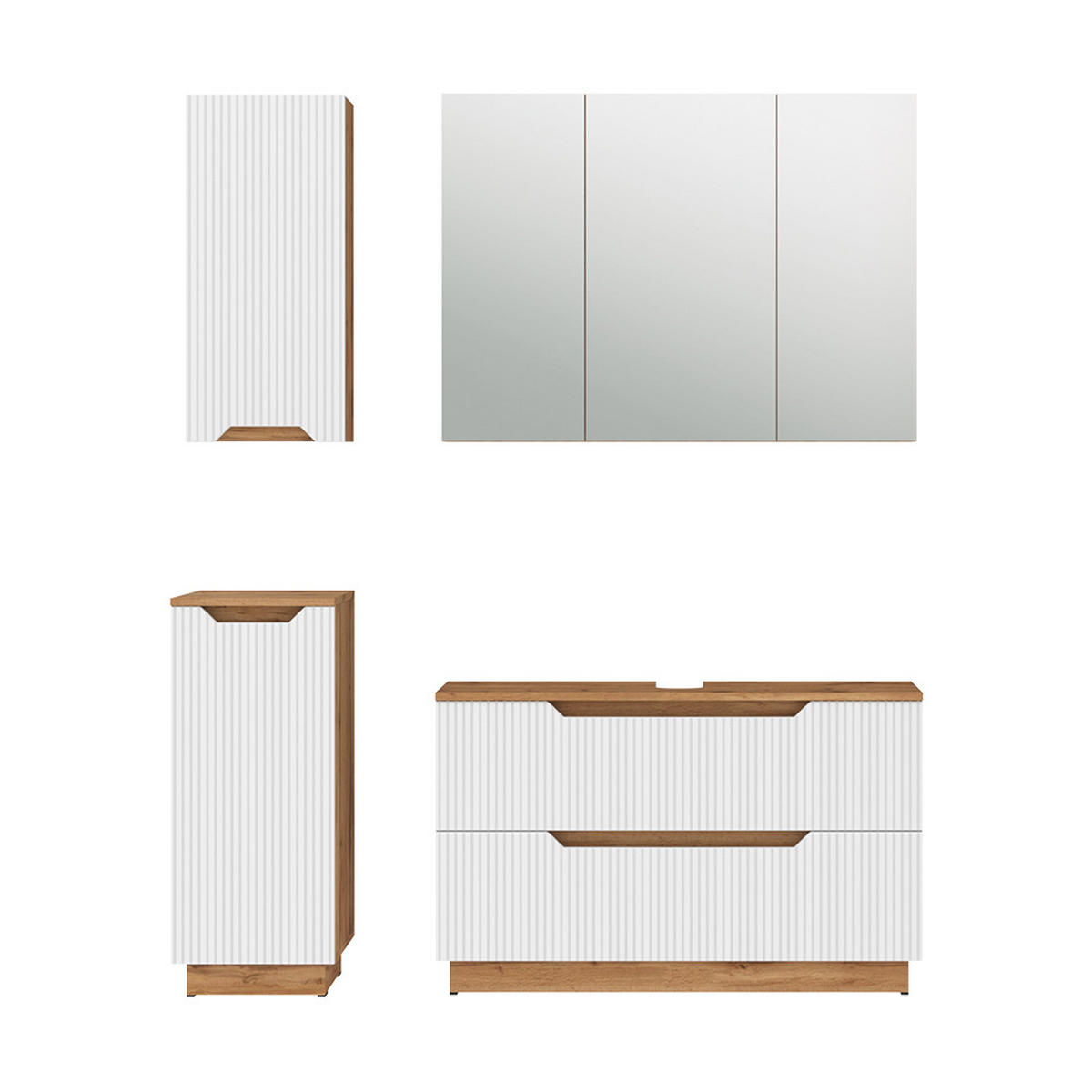 BADMÖBEL-SET Lotta Eiche/weiß gestreift 4 Teile - Eichefarben/Weiß, Holzwerkstoff (99.4/62.5/32cm) - Vicco