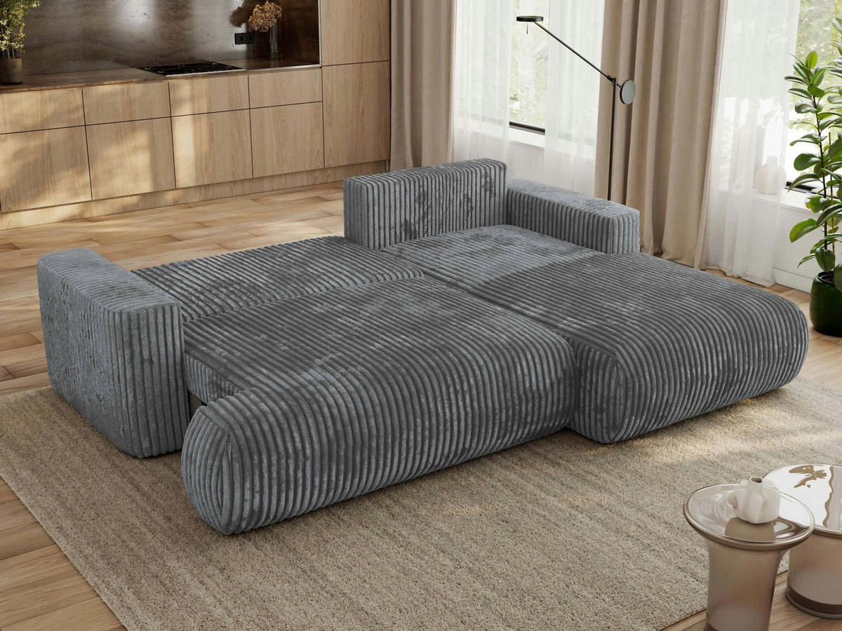 ECKSOFA OVO L Dunkelgrau Cord - Rechts Seite - Dunkelgrau/Schwarz, Kunststoff/Textil (195/271cm) - MKS