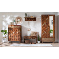 GARDEROBENSET - 4-teilig - Akazie massiv / Metall - Akazie / Gold - Akaziefarben, Holz/Metall (300/192/45cm) - home24