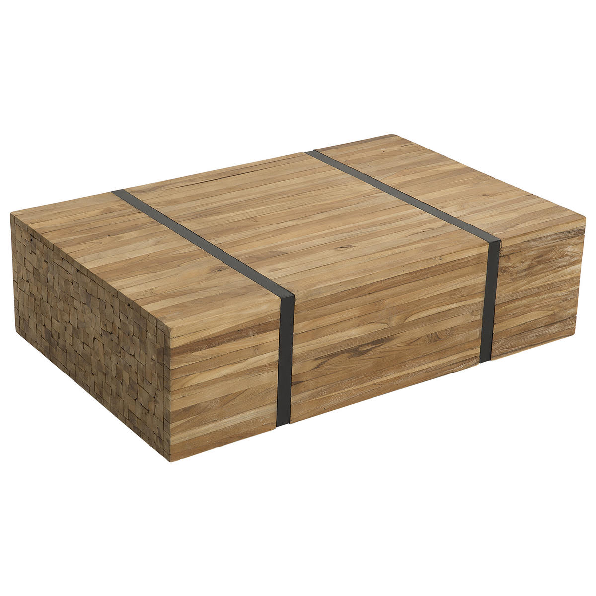 COUCHTISCH Teakholz hellbraun rechteckig 69/110 cm rollbar Gander - Hellbraun/Schwarz, Holz (69/110/37cm) - Beliani