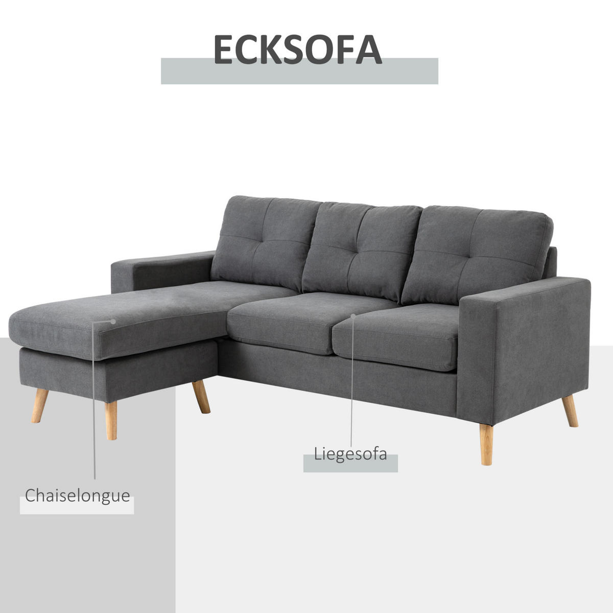 ECKSOFA aus Leinen 193x136x85 cm in Grau mit Chaiselongue - Grau, Textil (136/193cm) - Modfu