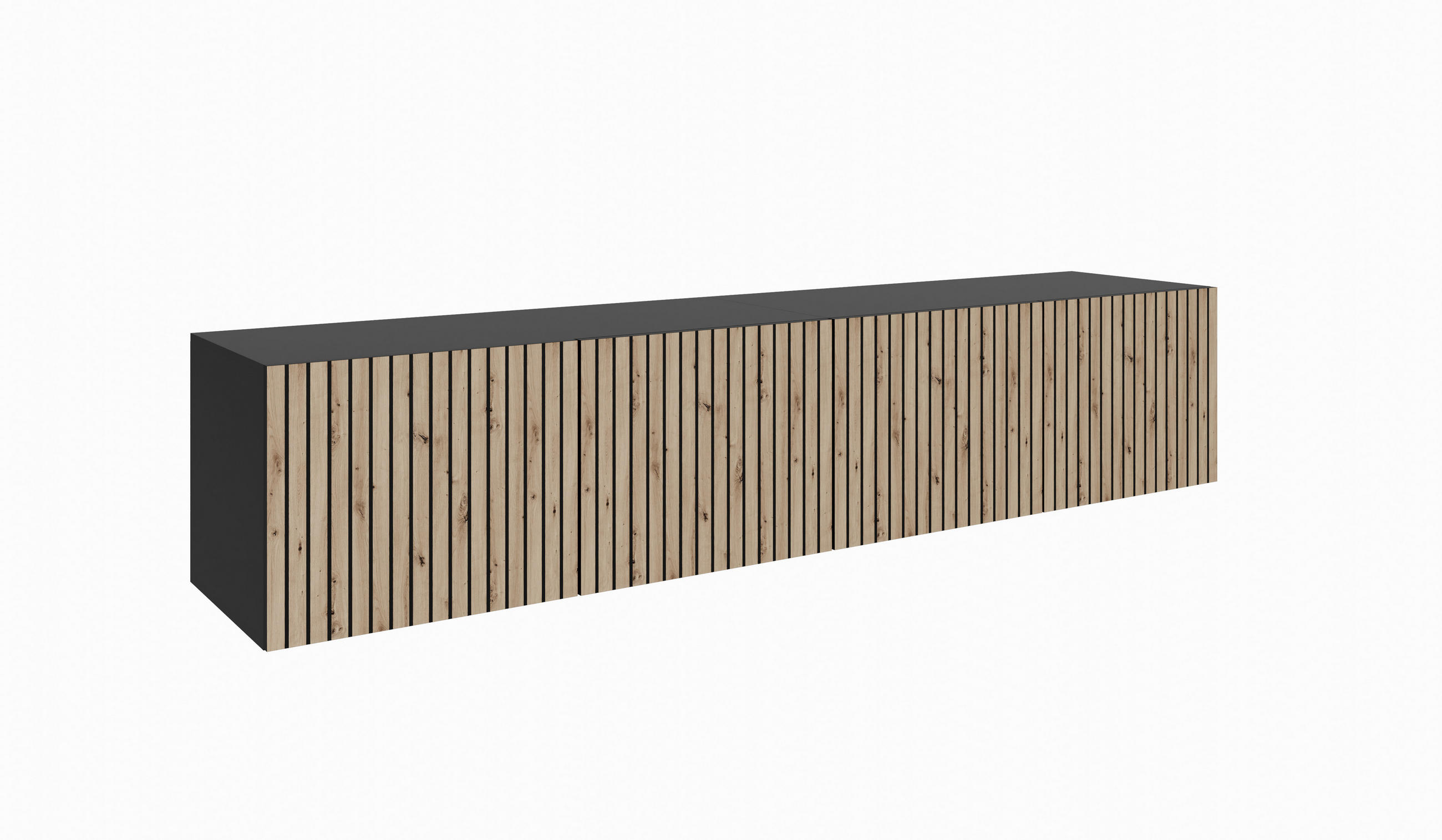 Meblini TV-SCHRANK Schwarz, Eiche Artisan 200cm × 40cm × 41cm