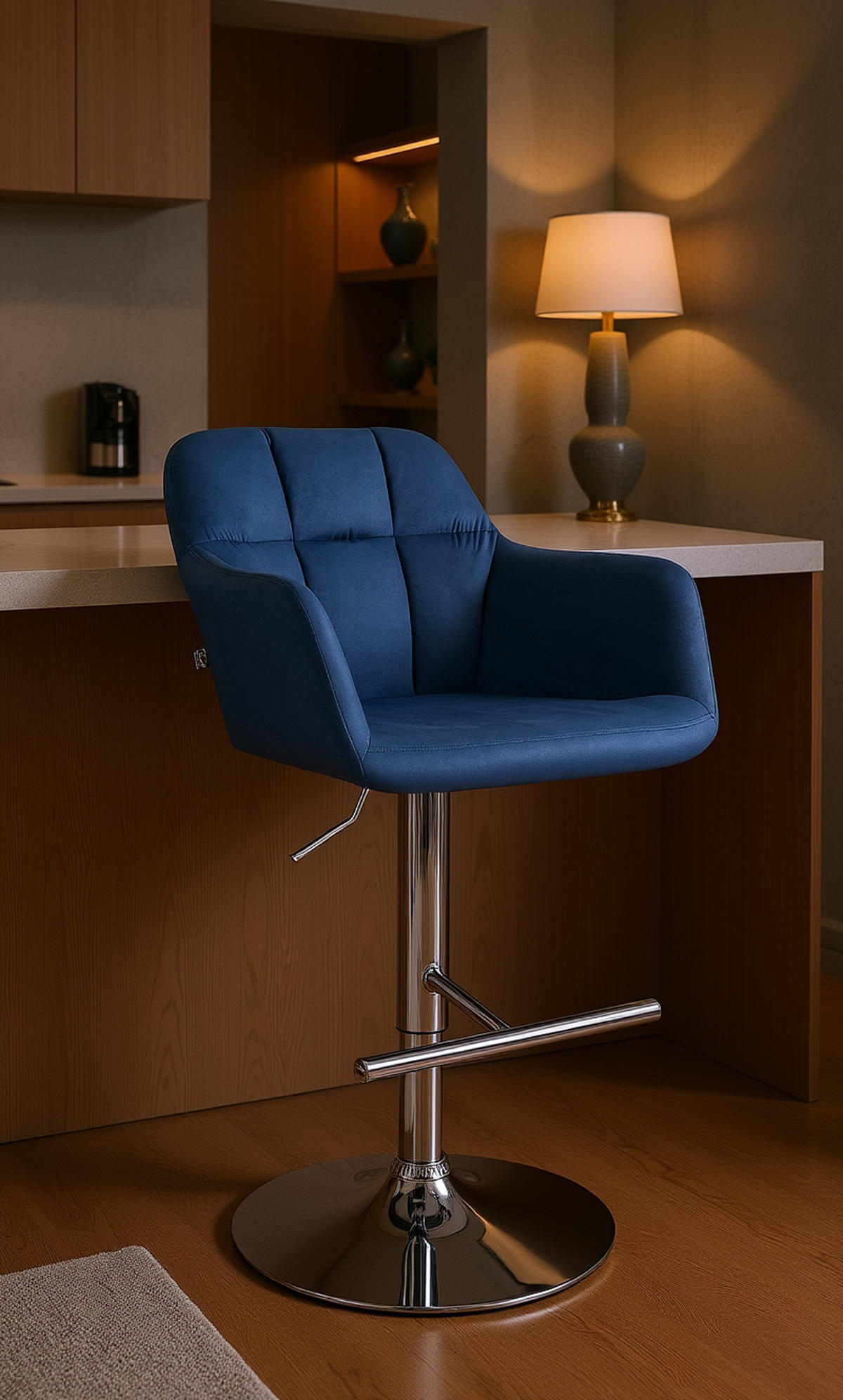 BARHOCKER Nardo Samt chrom blau - Blau/Chromfarben, Textil/Metall (57/118/59cm) - TPFLiving
