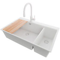 GRANITSPÜLE Oslo Duo, 2-er set Alles Weiß 78/50 cm 2 Becken + Küchenarmatur 38/14 cm + Ablauf-Set + Schneidebrett ab 80er Unterschrank - Beige/Weiß, Kunststoff (78/20/50cm) - Primagran