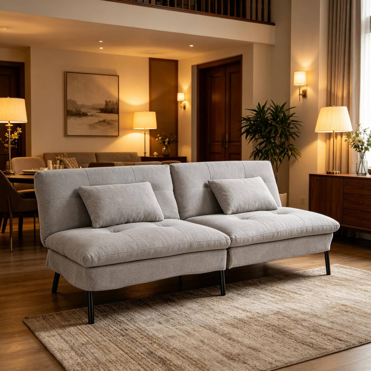 SCHLAFSOFA 2-Sitzer mit verstellbarer Rückenlehne 176 x 64 x 84 cm Hellgrau - Hellgrau, Metall (176/84/64cm) - Meubliv