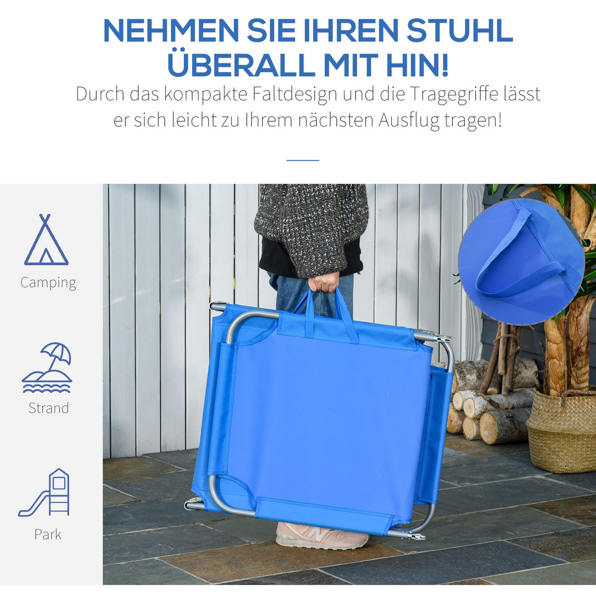 GARTENLIEGE bis 120 kg belastbar für Balkon, Terrasse, Oxford, Blau - Blau, Metall (55/24/187cm) - Outsunny