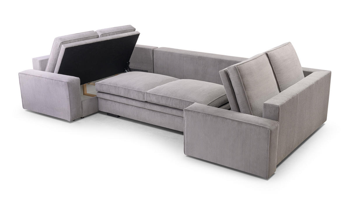 WOHNLANDSCHAFT Treville U Grau 378/196/93 cm – mit Bettkasten und Schlaffunktion - Schwarz/Grau, Kunststoff/Textil (378/93/196cm) - AX Living