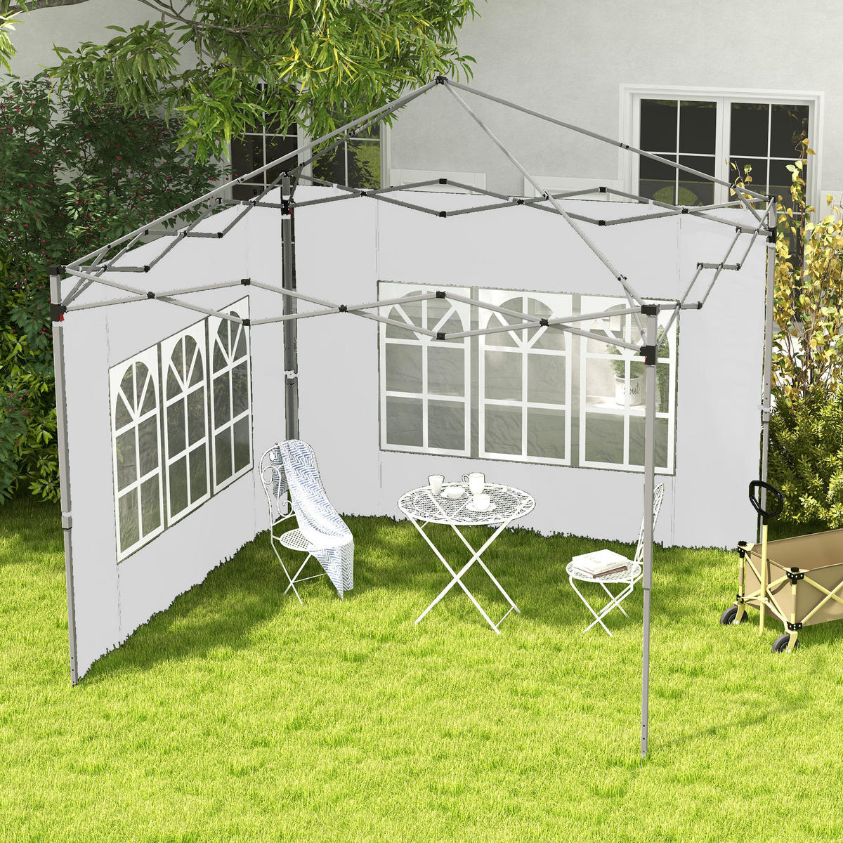 2ER-SET Seitenteile für Pavillon 3x3/3x4 m, Seitenwand mit Fenster, wasserdicht - Weiß, Textil (295/195/1cm) - Outsunny