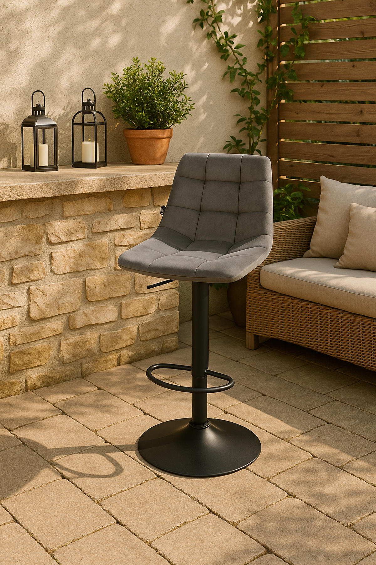 BARHOCKER 2er Set James Samt schwarz grau - Schwarz/Grau, Textil/Metall (43/108.5/46.5cm) - TPFLiving