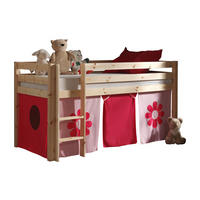 KINDERBETT Karolina 210x114x106 Massivholz Natur Textilset Flower - Pink/Kieferfarben, Holz (90/200cm) - 58aufmkessel