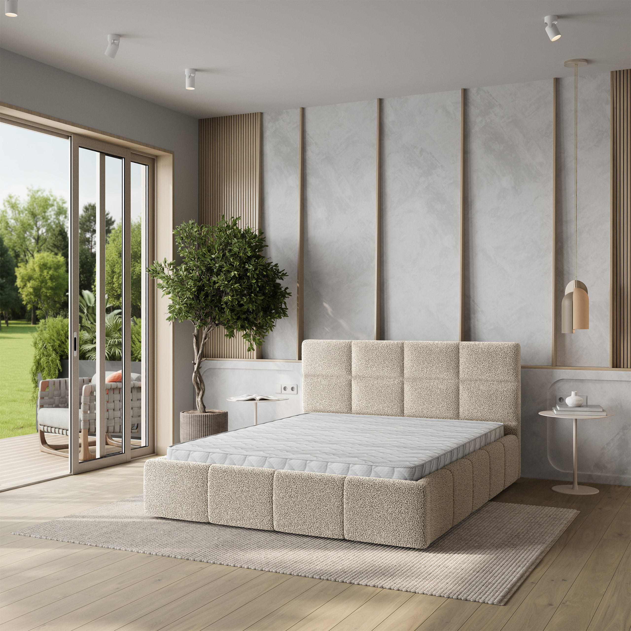 POLSTERBETT COMO 140x200 cm mit Bettkästen - Beige - Beige, Holz (140/200cm) - MASSENO