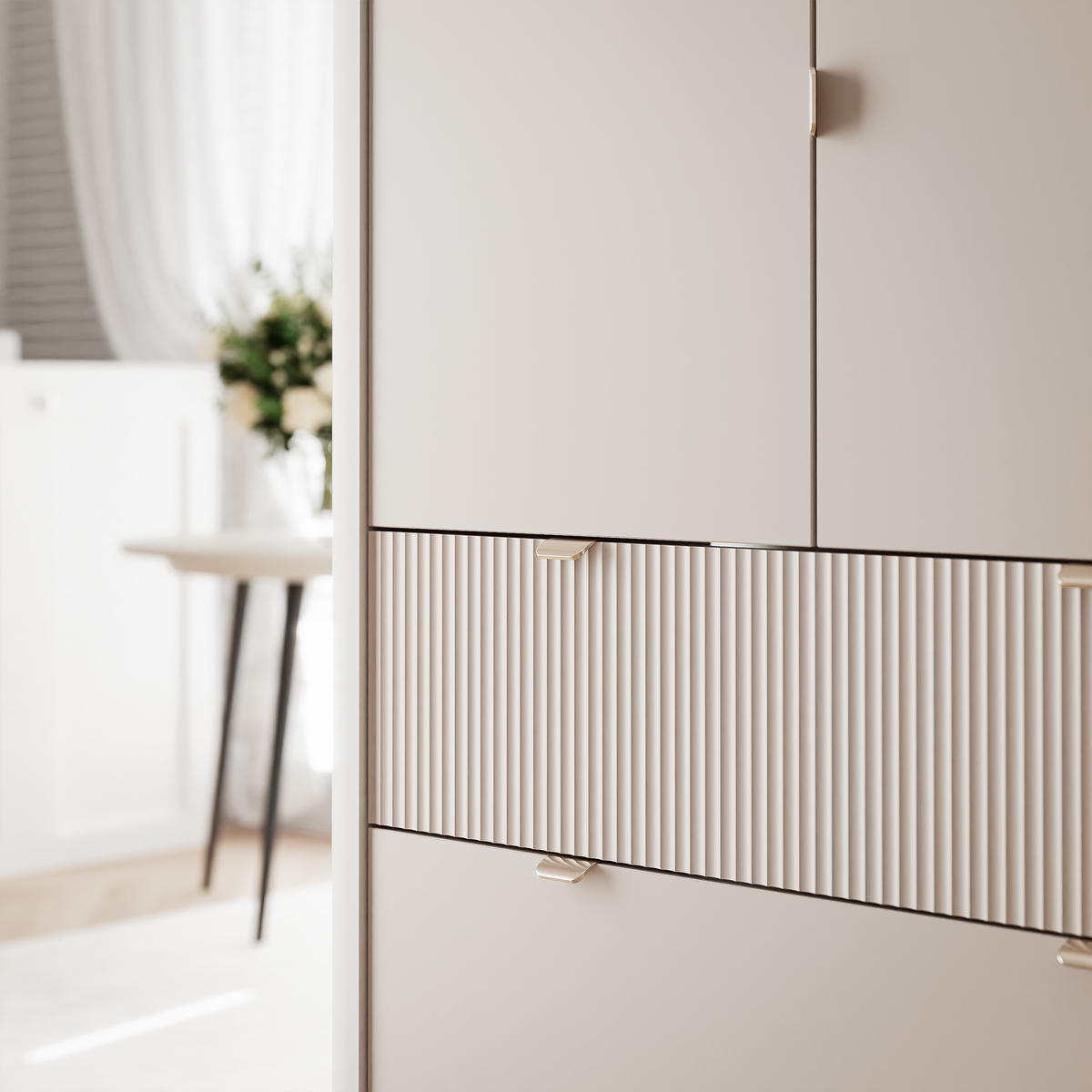 KLEIDERSCHRANK mit Schubladen NAVANI 90 cm Kaschmir Stein - Kaschmir/Schwarz, Holzwerkstoff/Metall (90/142/40cm) - Idohome