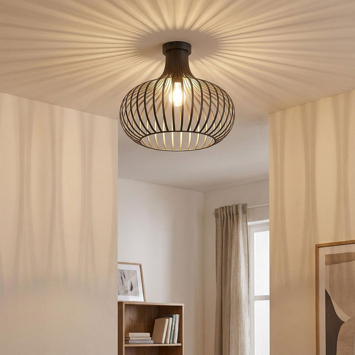 LED DECKENLEUCHTE Metall Rostbraun Gitter Design - Schwarz, Metall (40/40/35cm) - Globo Lighting