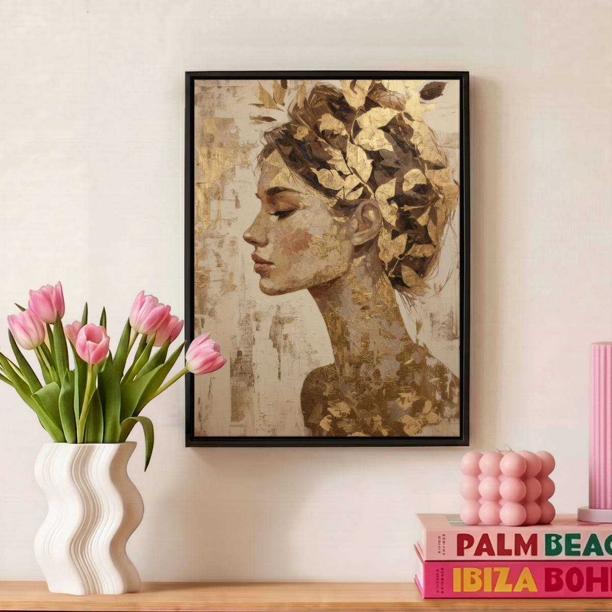 LEINWAND Bilder mit Rahmen - Frau - Gold - Abstrakt - Textur - 30x40 - Goldfarben, Textil (30/40cm) - MuchoWow