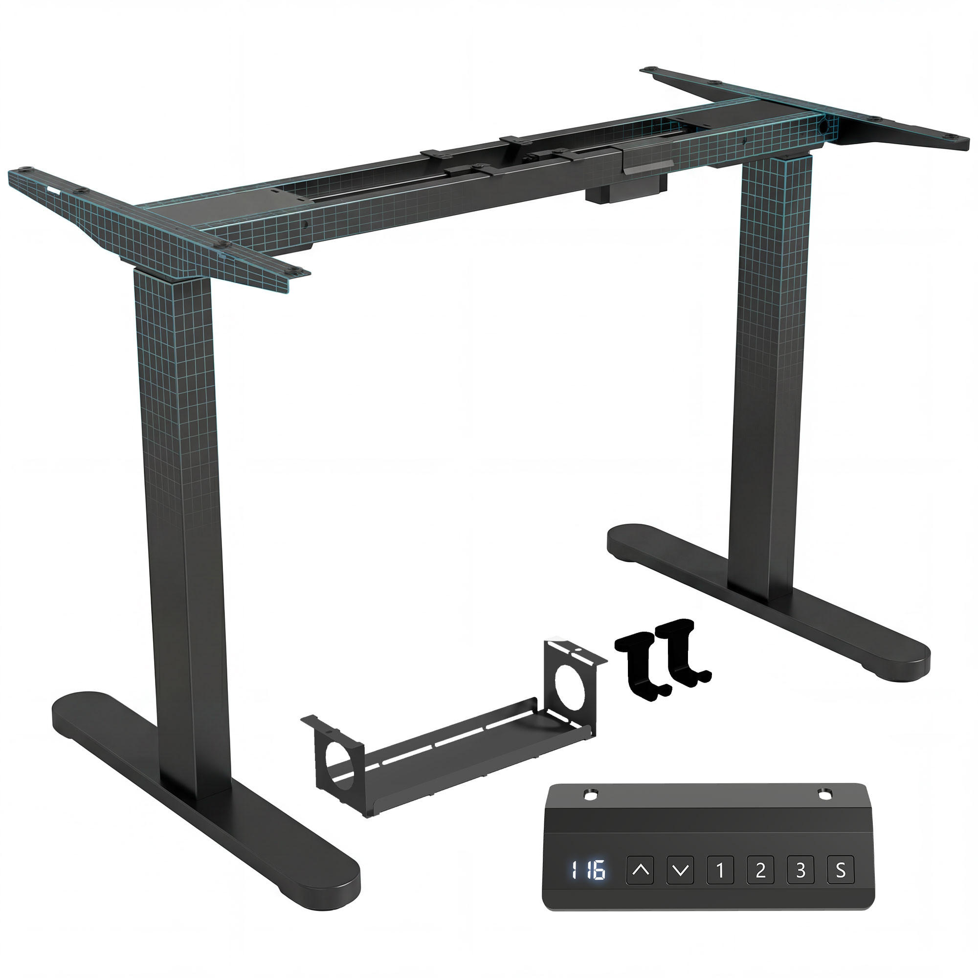 TISCHGESTELL DE-09109 höhenverstellbar mit Speicherfunktion Schwarz - Schwarz, Metall (100/60/118cm) - ComfortXL