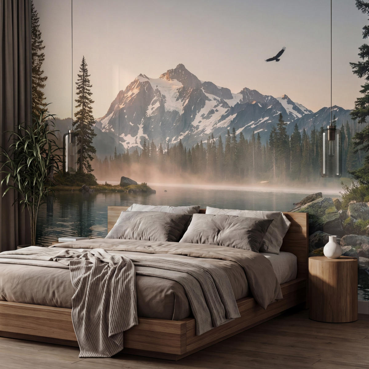 TAPETE - Berge - Wasser - Bäume - 450x300 cm - Multicolor, Papier (450/300cm) - OnlyWow