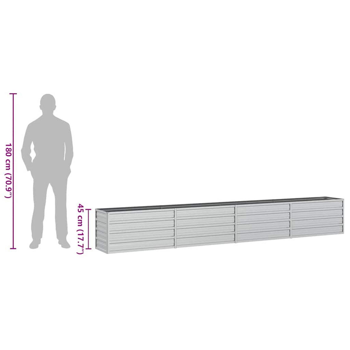 HOCHBEET 320/40/45 cm, aus Verzinkter Stahl, Silber - Silberfarben, Metall (40/45/320cm) - vidaXL