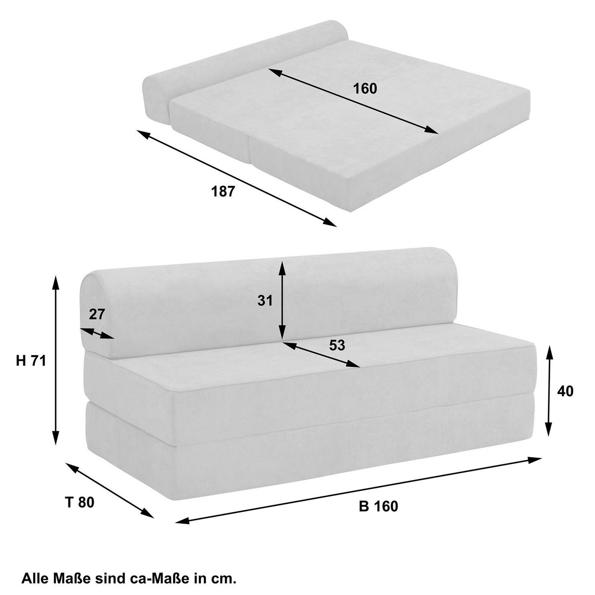 FALTSOFA Katusha Flachgewebe hellgrau - Hellgrau, Kunststoff (80/71/160cm) - 58aufmkessel