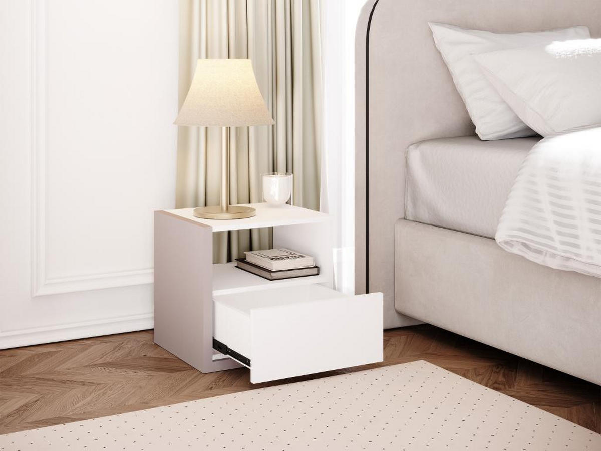 NACHTTISCH skandinavisch mit 1 Schublade & 1 Ablage - Weiß & Taupe - NAPOLI II - Braun, Holz (39/43/46.4cm) - Vente-Unique