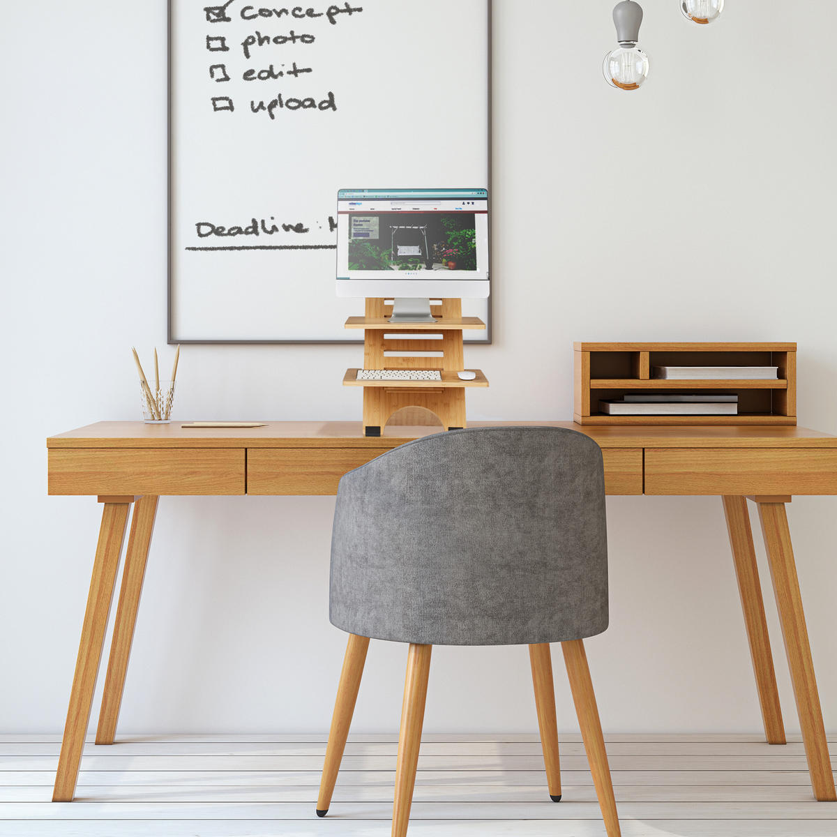 STEHSCHREIBTISCH-AUFSATZ - Hellbraun, Holz (61/47/61cm) - Relaxdays
