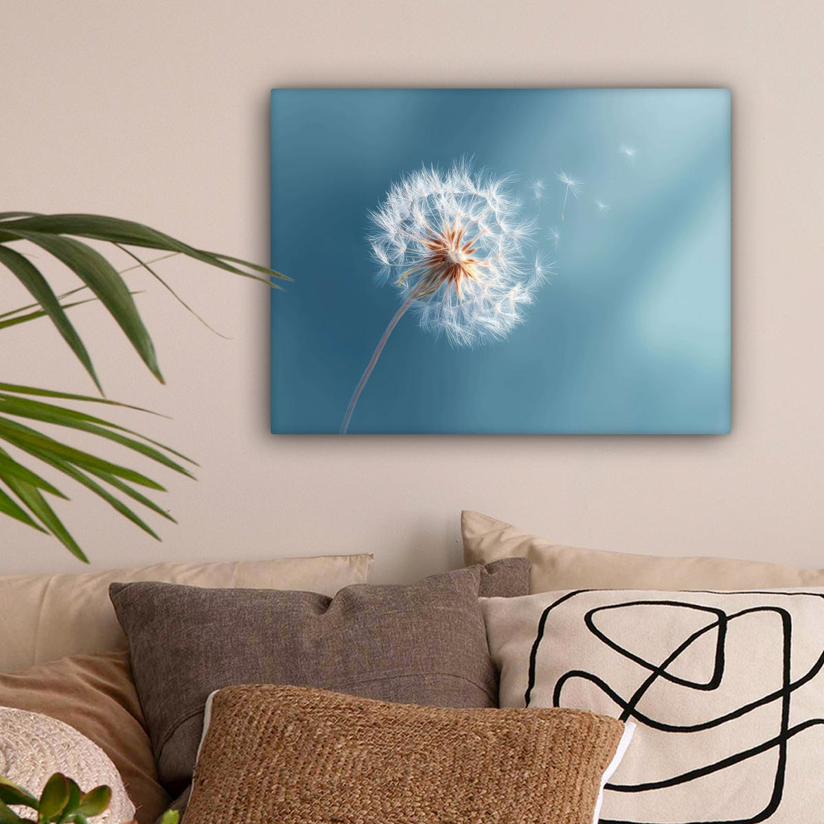 LEINWANDBILD Löwenzahn - Wind - Blau Wandbild 40x30 cm - Blaugrau, Textil (40/30cm) - MuchoWow