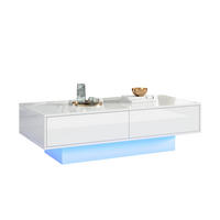 COUCHTISCH 115/55/34 cm weiß hochglänzend mit 2 Schubladen und LED-Beleuchtung - Weiß, Holzwerkstoff (115/55/34cm) - OKWISH