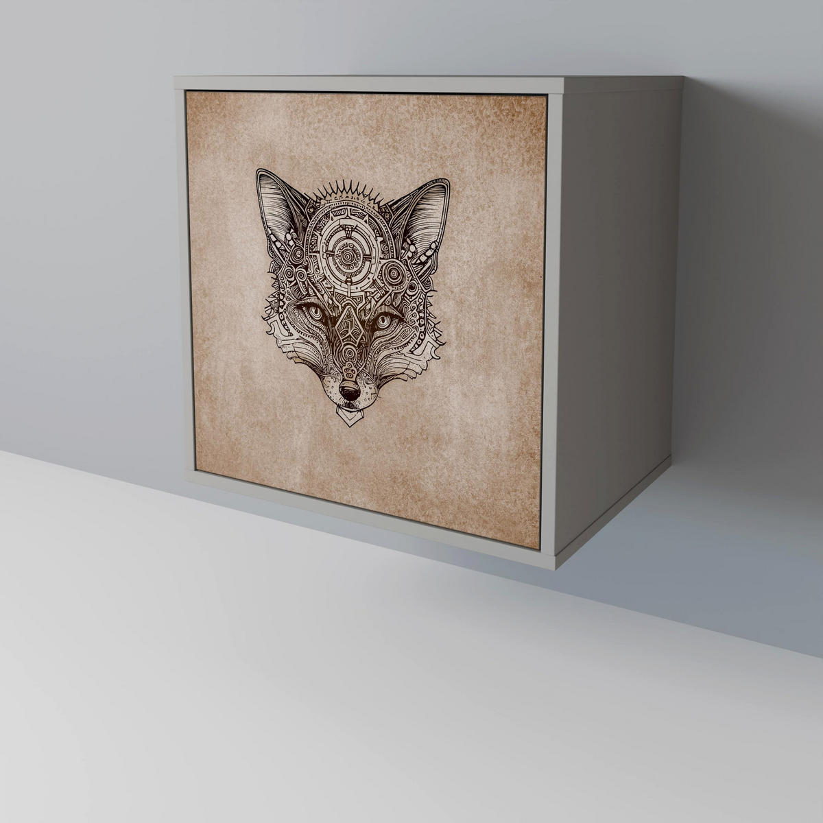 SIDEBOARD STEAMPUNK CLAN, Grau, 57,5x42x72,5 cm, Schwarze Metallfüße - Multicolor/Schwarz, Holzwerkstoff/Metall (57.5/72.5/42cm) - SpaceRebels