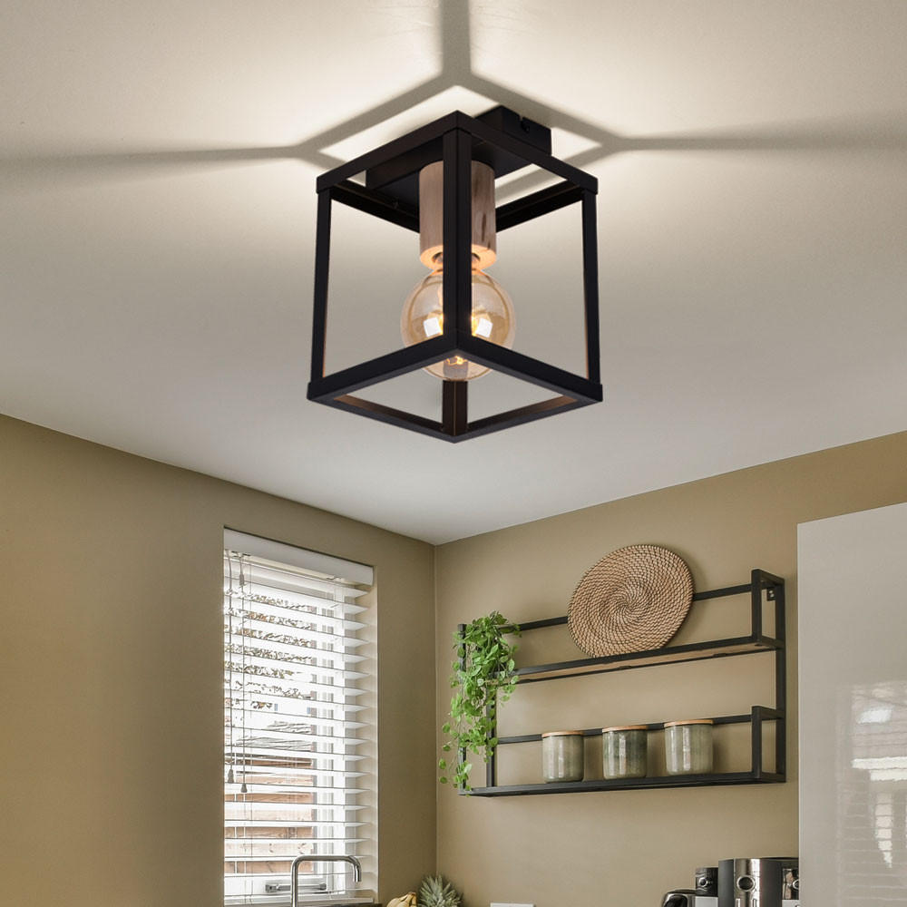 DECKENLEUCHTE Holz Schwarz Matt Natur - Schwarz, Holz (17/17/22.5cm)