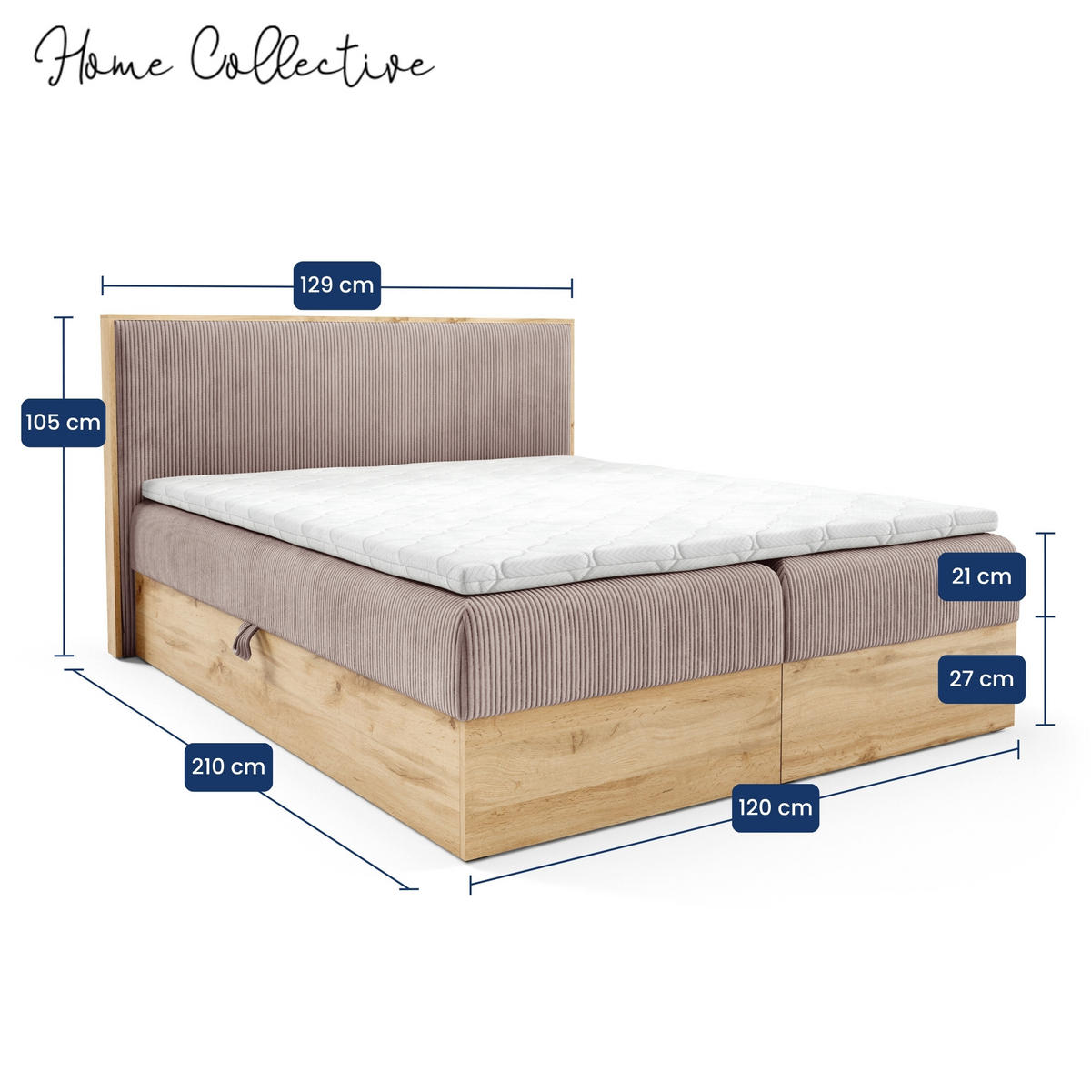 BOXBETT Holzoptik Sonoma mit Topper 120x200 cm Altrosa - Mauve, Textil (120/200cm) - Home Collective