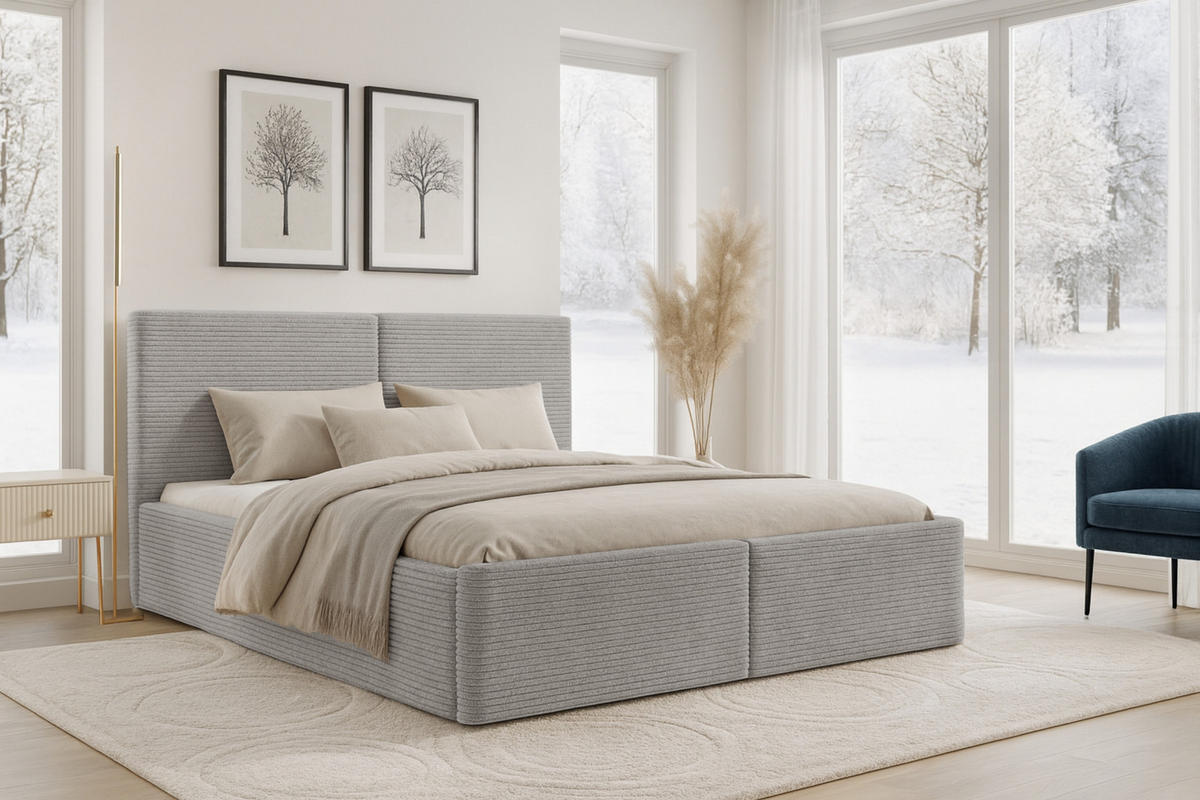 POLSTERBETT BEN 140/200 in Cord Hellgrau - Hellgrau, Holz/Holzwerkstoff (140/200cm) - Deine Möbel 24