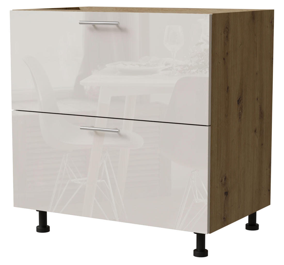 SCHUBLADENUNTERSCHRANK Brerra D2R/80 Korpus eiche artisan / Front RAL 9001 creme Hochglanz 80 / 50 / 82 cm Schubladensystem REJS Comfort Box - Creme/Eiche Artisan, Holz/Holzwerkstoff (80/82/50cm) - Feldmann-Wohnen