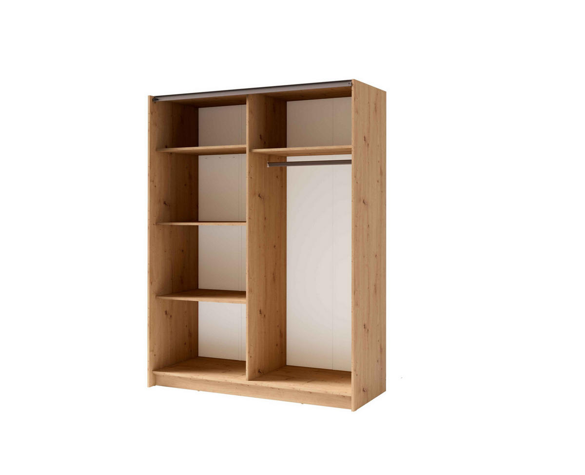 SCHWEBETÜRENSCHRANK ELRON 150,6/198,5/62cm 2-türig mit Spiegel Eiche Artisan - Eiche Artisan, Holzwerkstoff (150.6/198.5/62cm) - MASSENO