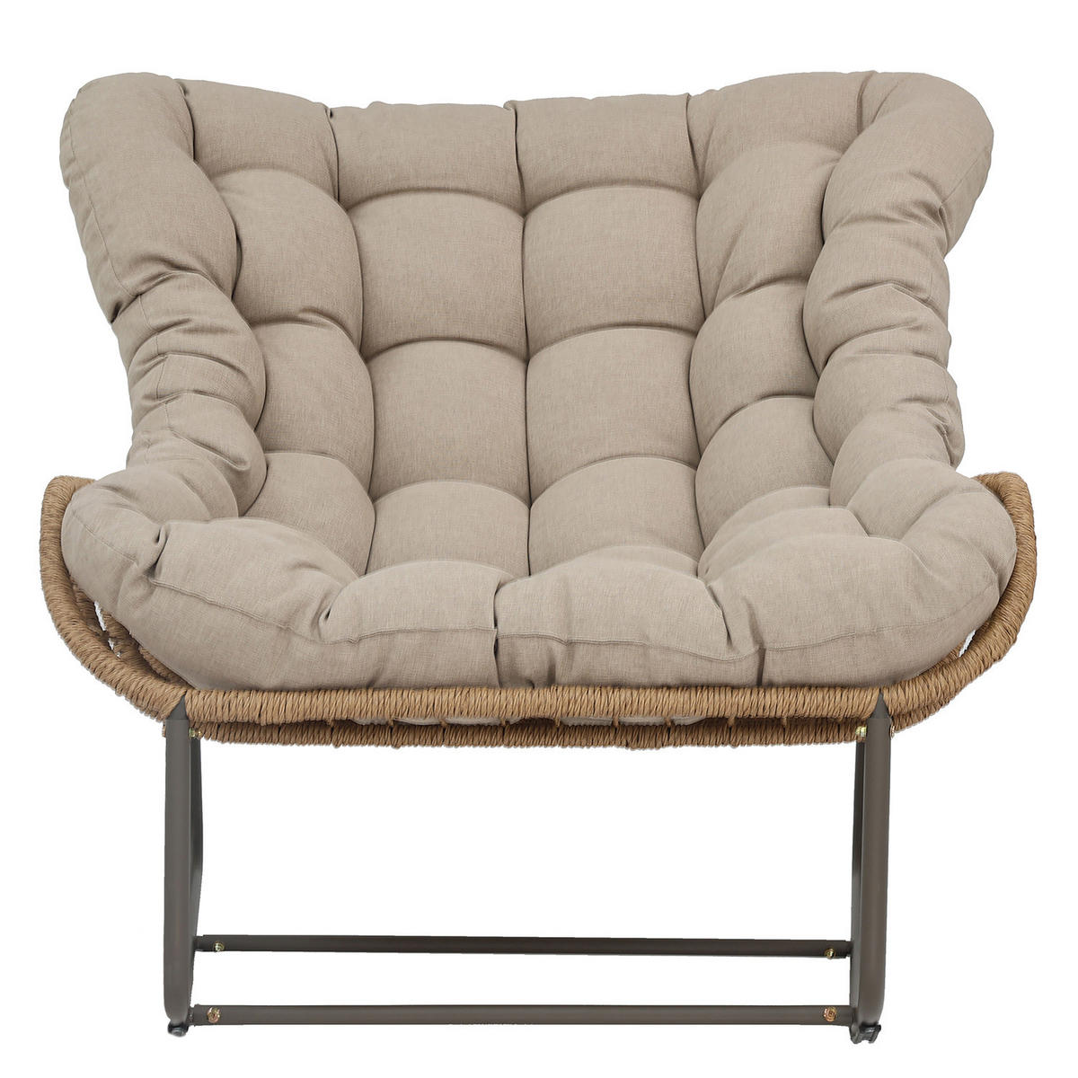 GARTENSESSEL mit Fußhocker - Stahl / Webstoff - Grau / Beige - Beige, Textil/Metall (118/87/110cm) - home24