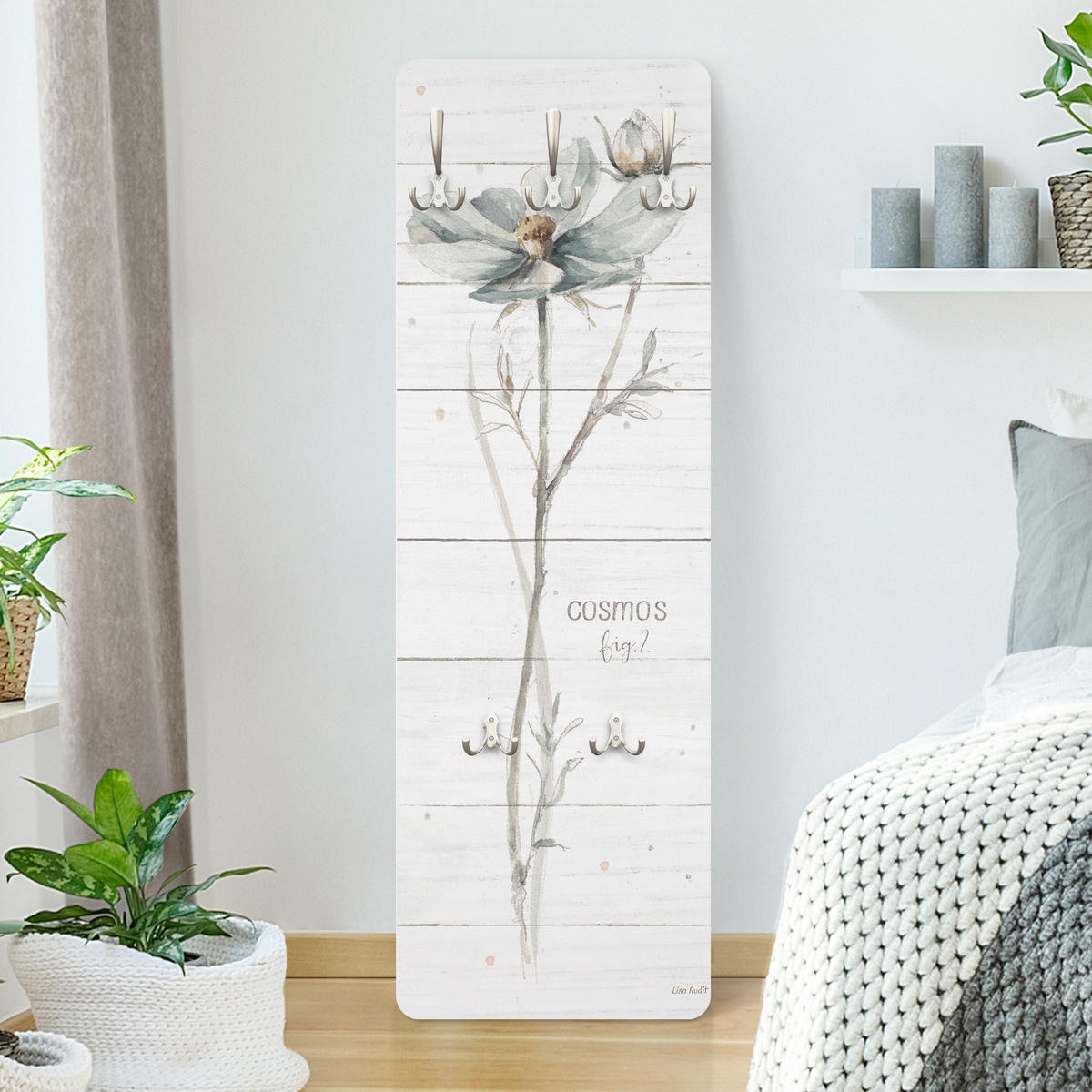WANDGARDEROBE - Aquarell Cosmea auf Holz 34/105 cm - Beige, Holzwerkstoff (34/105/1.6cm) - Bilderwelten