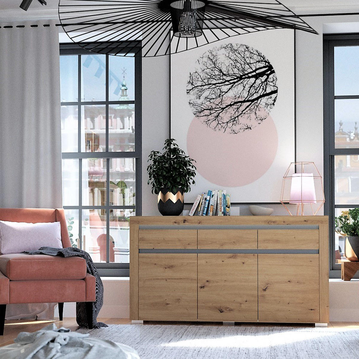 SIDEBOARD Kasla Holz und Anthrazitgrau - Grau, Holzwerkstoff (152/84/39cm) - Petits-meubles