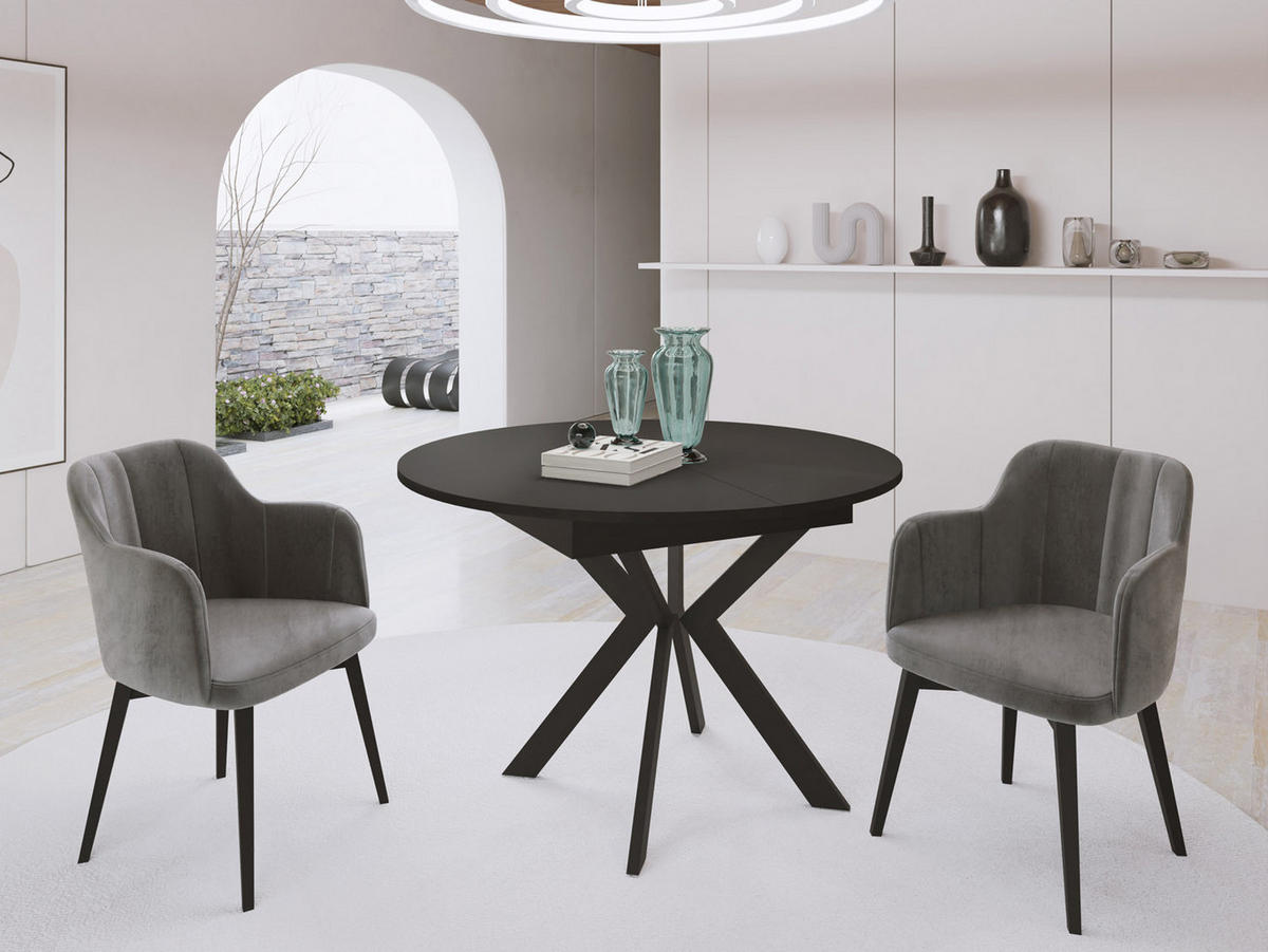 ESSTISCH Lily runder ausziehbarer, Craft Eiche 100-140/100/76 cm - Eiche Wotan/Schwarz, Holzwerkstoff/Metall (100/100/76cm) - WFL GROUP