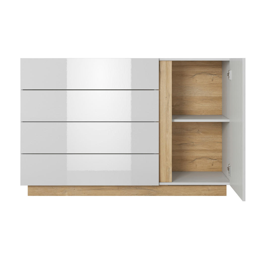 Thumbnail - Komodee Sideboard, Weiß, Glas, Holzwerkstoff, 1 Fächer, 4 Schubladen, 138x91x40 cm, Wohnzimmer, Kommoden & Sideboards, S...