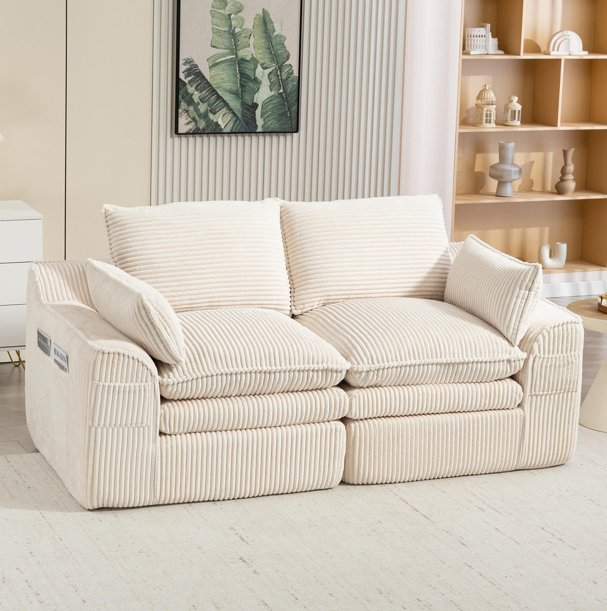 2-SITZER Sofa 191/94/85 cm Beige aus Cord mit Seitentaschen und Federkern - Beige, Textil (94/85/191cm) - Modenvie