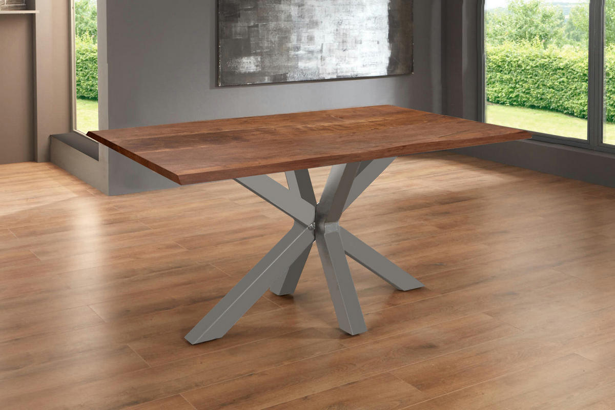 ESSTISCH SPYRO - Silberfarben/Braun, Holz/Metall (85/160/76cm) - SAM