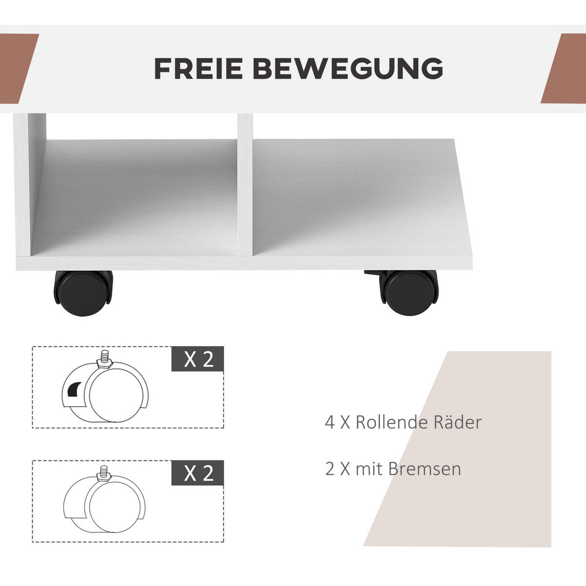 BEISTELLTISCH aus Spanplatte 45x35x58 cm Weiß mit Rollen, Stauraum und C-Form - Weiß, Holzwerkstoff (45/35/58cm) - Modfu