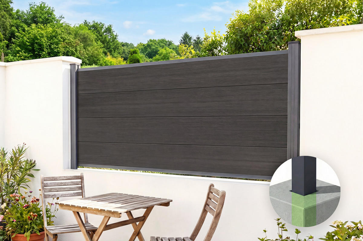 VERBUNDZAUN 2 m STOCKHORN, H. 90 cm, zum Einbetonieren, grau - Grau, Holzwerkstoff (200/90cm) - Casanoov