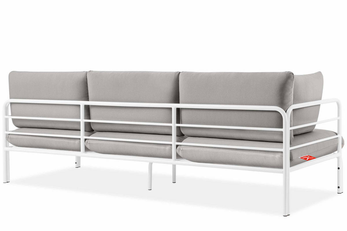 GARTENSOFA RAMBE 3-Personen mit Kissen, Weiß/Hellgrau - Hellgrau/Weiß, Textil/Metall (225/80/80cm) - KONSIMO®
