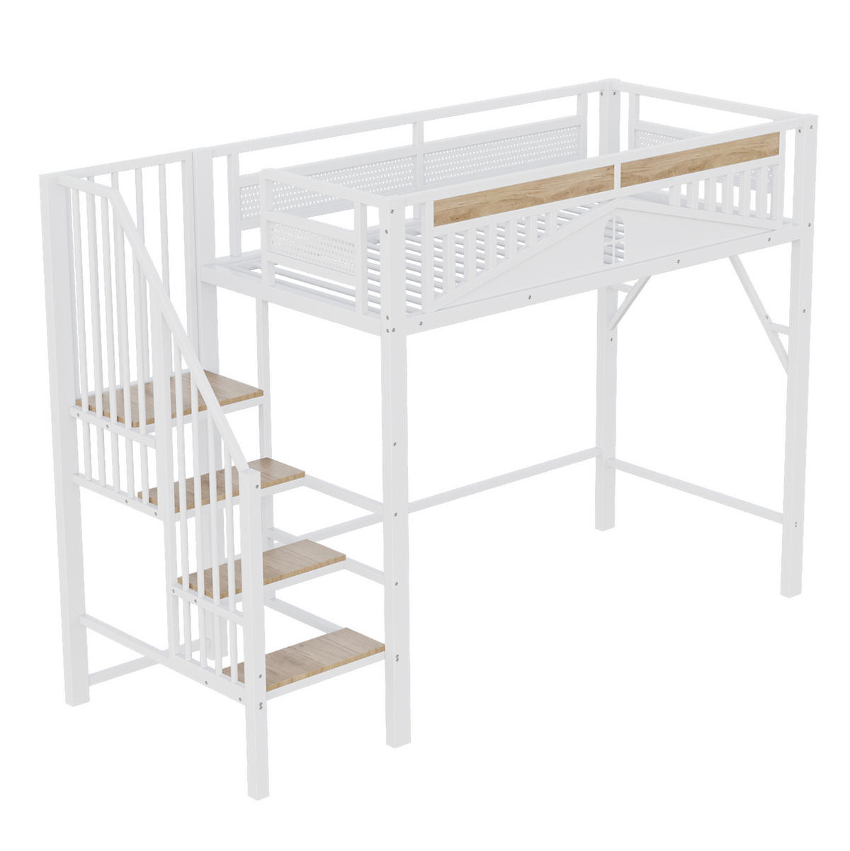 HOCHBETT 90/200 cm weiß aus Metall und Holz mit Stauraumleiter - Weiß, Metall (90/200cm) - OKWISH