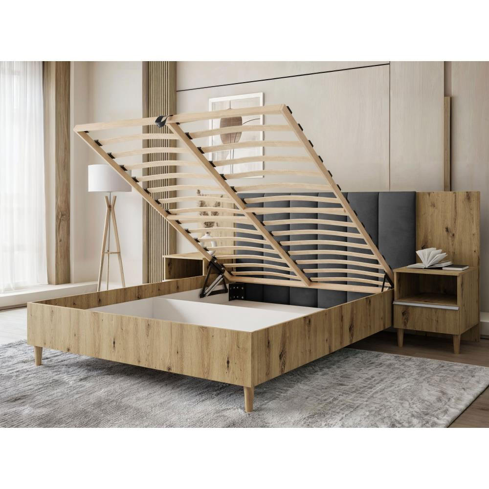 Thumbnail - Beautysofa Polsterbett, Eiche Artisan, Schwarz, Textil, 160x200 cm, Schlafzimmer, Betten, Polsterbetten