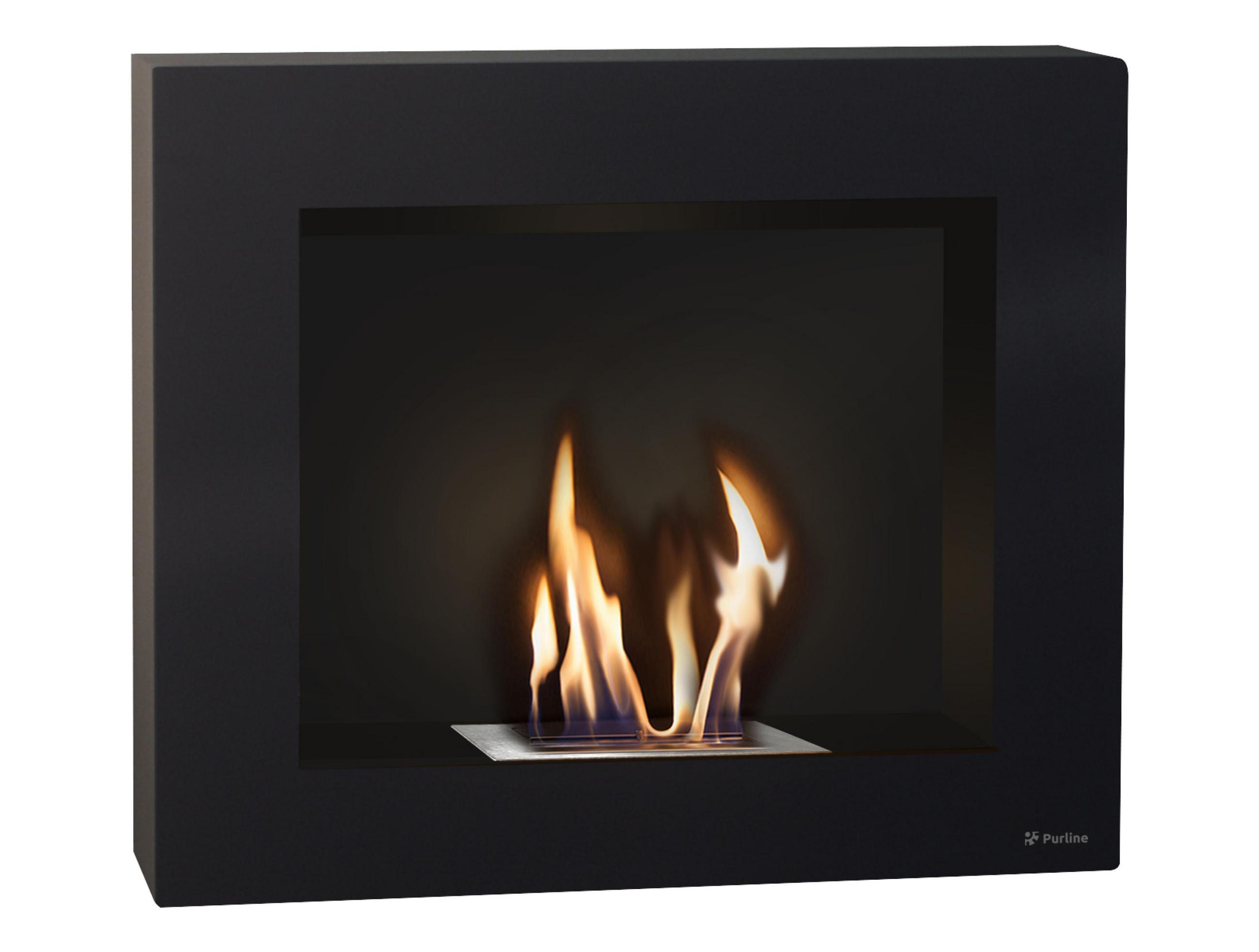 BIOETHANOL-KAMIN Schwarz Wandmodell inklusive 1.2 L Brennblock - Schwarz, Metall (70/60/20cm) - Purline