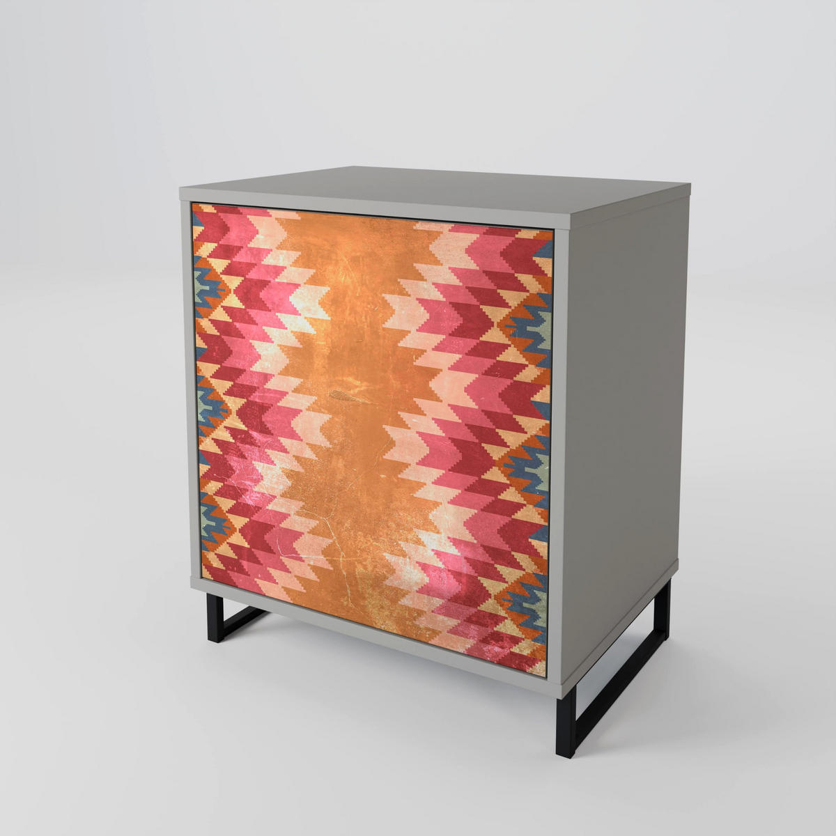 SIDEBOARD INDIAN FOLK, Grau, 57,5x42x75,5 cm, Goldfarbene Metallfüße - Goldfarben/Multicolor, Holzwerkstoff/Metall (57.5/75.5/42cm) - SpaceRebels