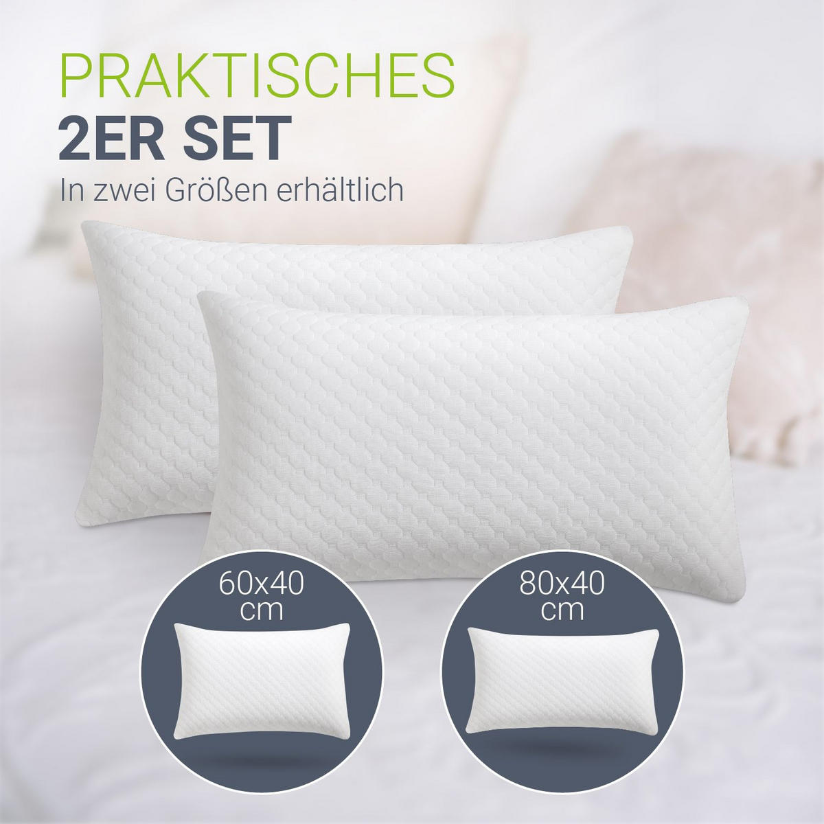 KOPFKISSEN 80x40 cm (2er-Set) - Weiß, Textil (40/80cm) - Juskys