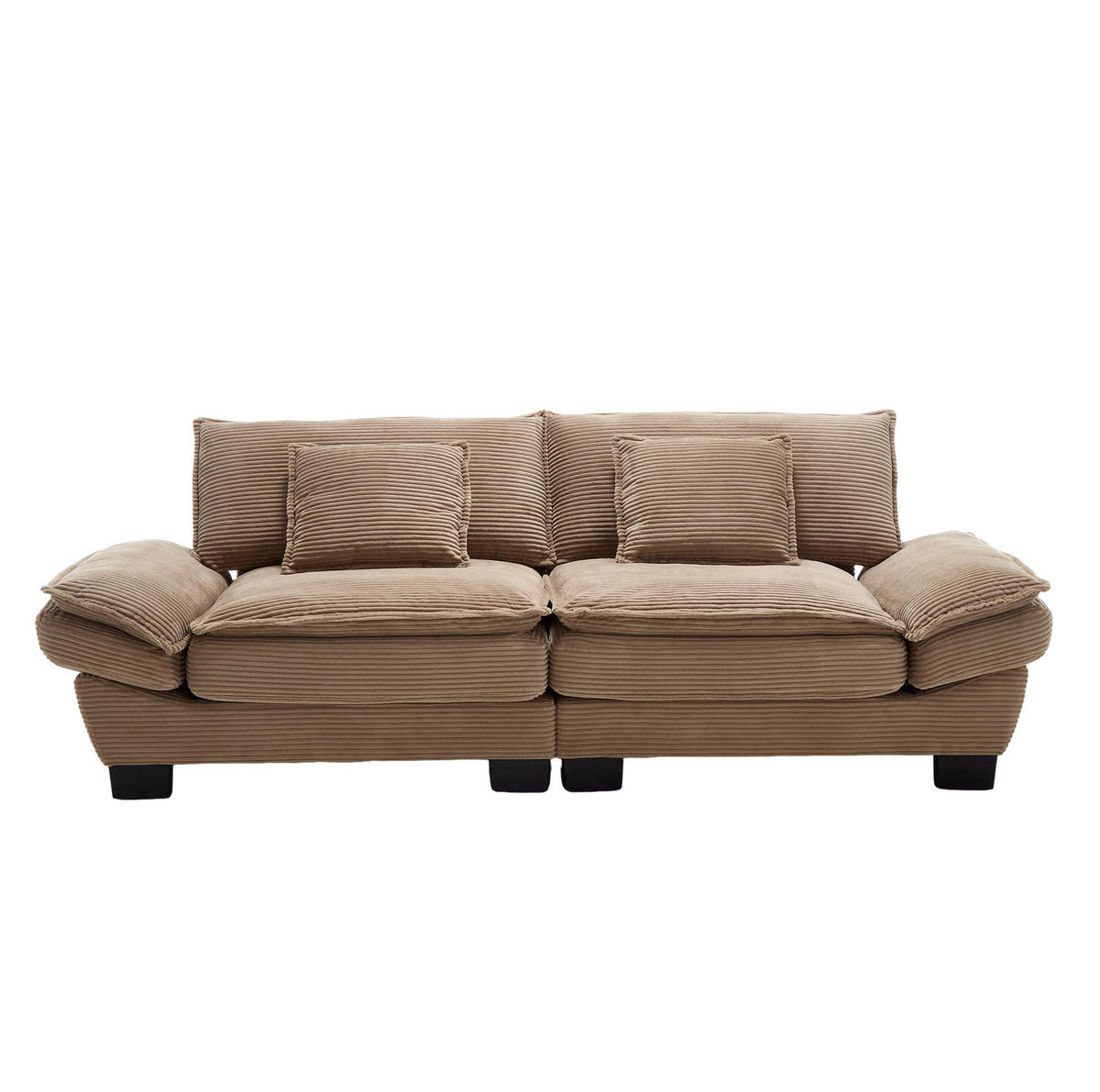 2-SITZER Sofa aus Samt 224x81x81 cm Khaki mit ultratiefem Sitz, 2 Kissen und gepolsterten Armlehnen - Naturfarben, Textil (81/81/224cm) - Modfu